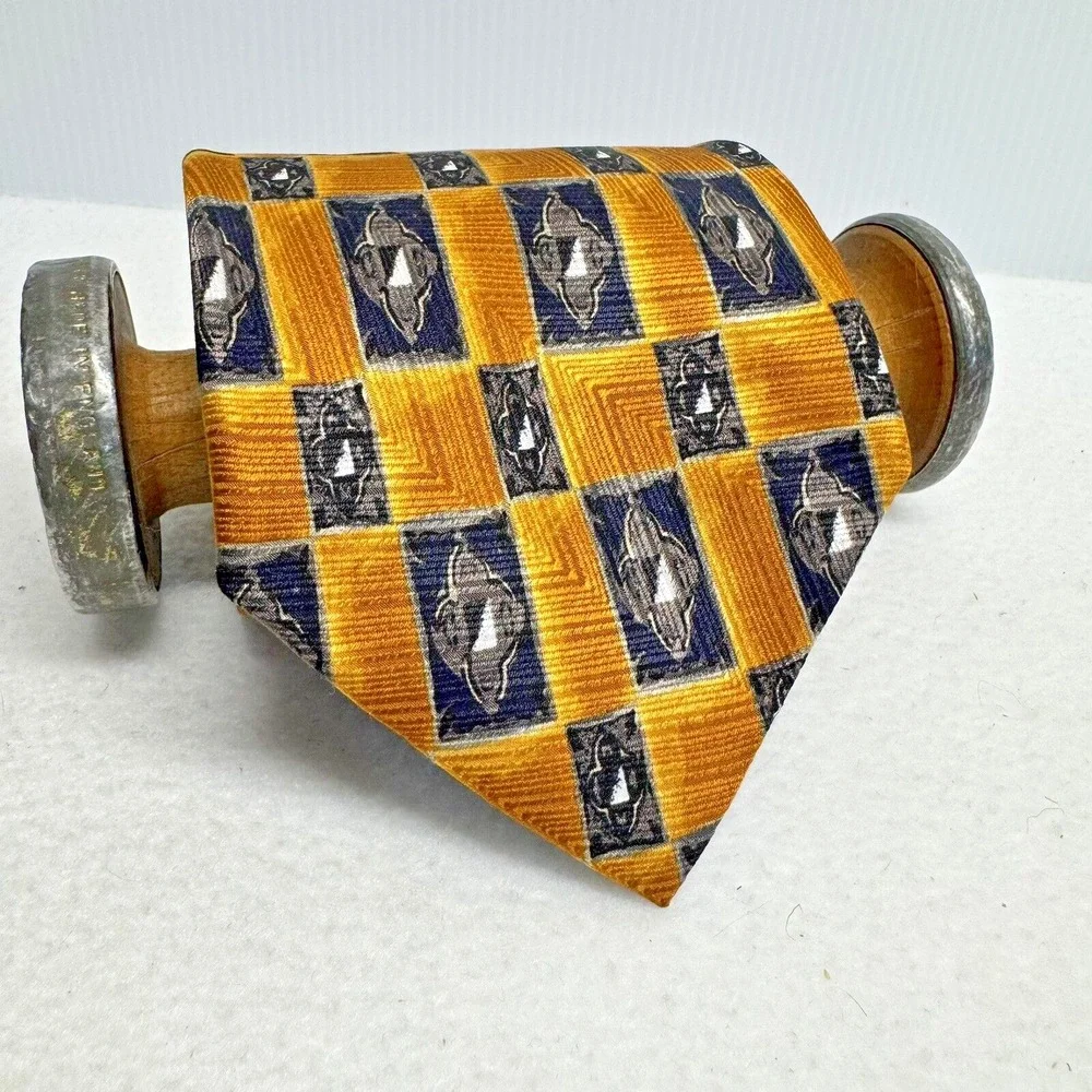 J.Z. Richards Silk Necktie Mens OS Gold Navy‎ Geometric Handcrafted Professional